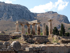 Ancient Korinthe de tempel op de Peloponnesos