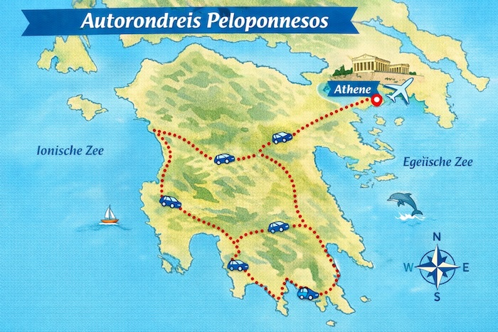 Kaart voor fly-drive Peloponnesos