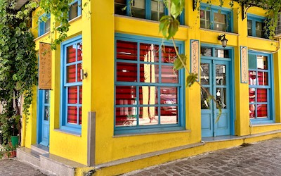 Agiasos oude centrum gele traditionele woning
