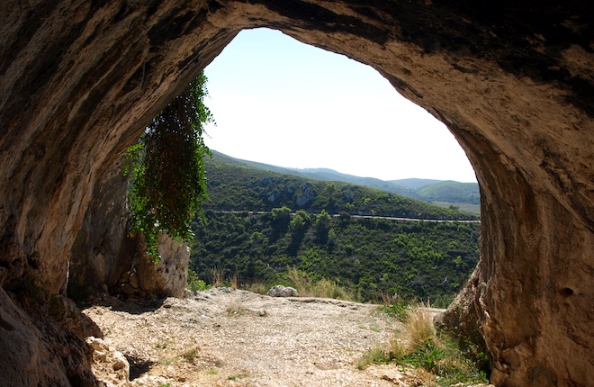 Uitzicht uit de Damianos grot op Zakynthos